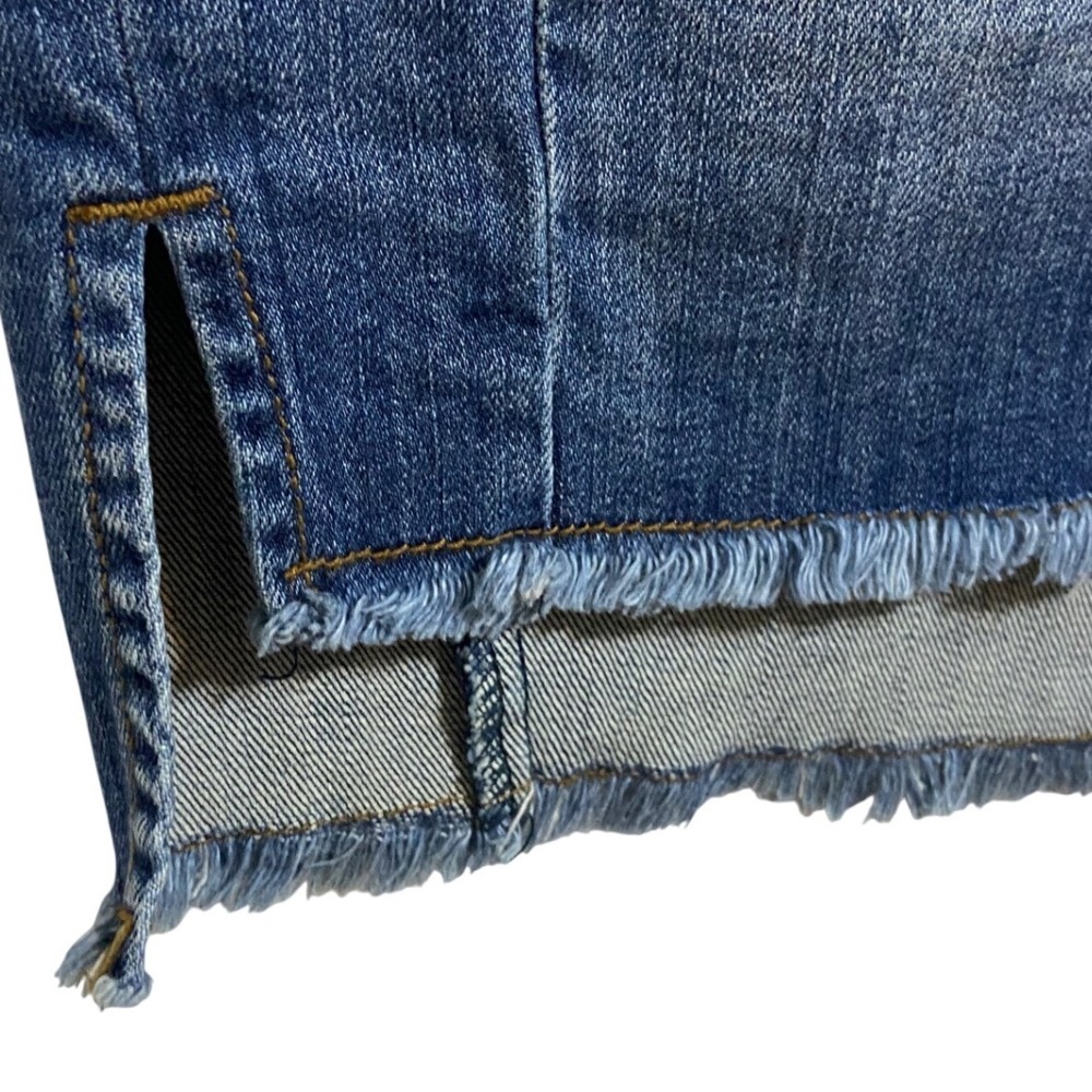 KUT from the Kloth Connie Denim Skirt Medium Wash Raw Hem Size 8 Distressed Slit - Picture 8 of 13